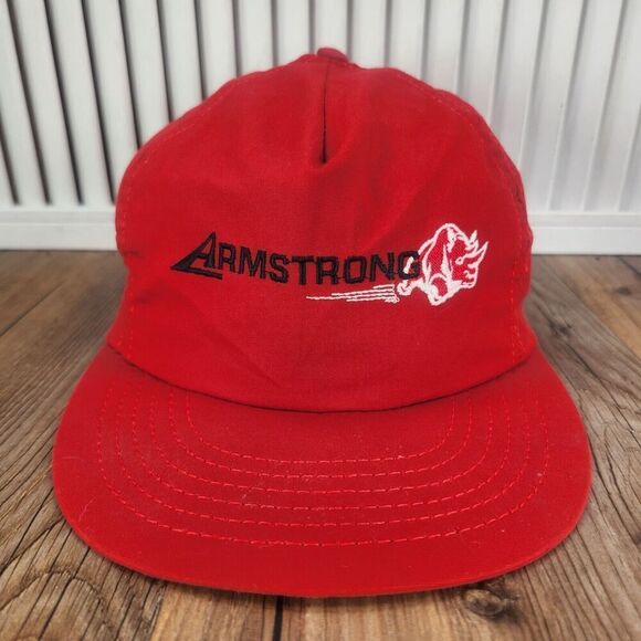 VTG Armstrong Tires Rhino Logo Snapback Hat Cap Red Mechanic Cars Advertising - Picture 2 of 10